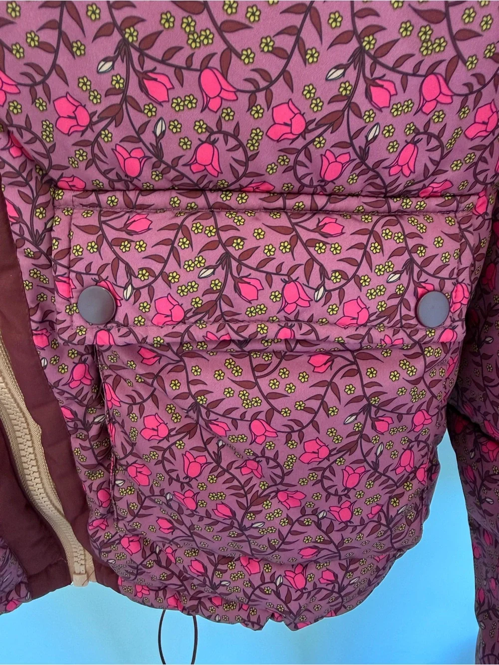 Anthropologie Floral Pink Quilted Puffer Jacket